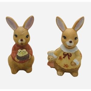 Boy and Girl Easter Bunny Rabbit Ceramic Spring Decor